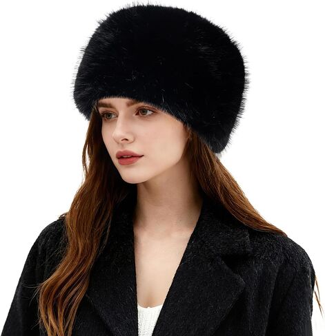 HH HOFNEN Womens Faux Fur Hat Winter Russian Hat Warm Plush Fluffy Furry Bucket Hat Ear Warmers in Saudi Arabia