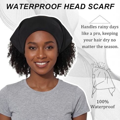 Cuffbow 2 قطعة الساتان اصطف باندانا مقاوم للماء وشاح الرأس عدم الانزلاق الشعر وشاح كبير مثلث مقاوم للماء المطر عقال للنساء الأسود in Saudi Arabia