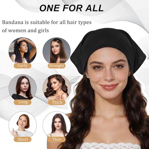 Cuffbow 2 قطعة الساتان اصطف باندانا مقاوم للماء وشاح الرأس عدم الانزلاق الشعر وشاح كبير مثلث مقاوم للماء المطر عقال للنساء الأسود in Saudi Arabia