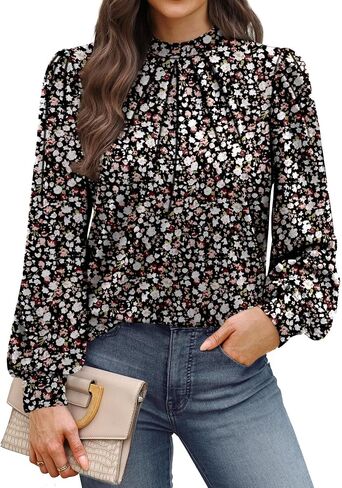 WIHOLL Long Sleeve Shirts for Women Mock Neck Tops Pleated Front Blouses Dressy Casual Spring Fall Clothes 2026 Fashion in Kuwait