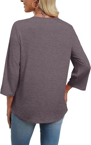 WIHOLL 3/4 Length Sleeve Womens Tops Boho V Neck Lace Shirt Trendy Blouses Dressy Casual Vacation Clothes S-3XL in Kuwait