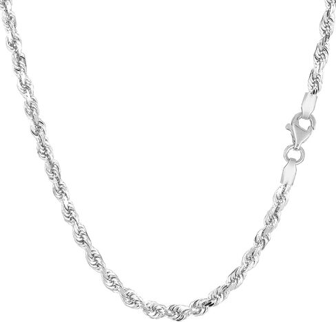 Jewelry Affairs 14k White Solid Gold Diamond Cut Rope Chain Necklace, 3mm in Saudi Arabia