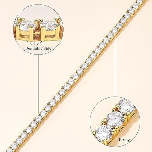 قلادة التنس Pretty Jewels 08، 16 قيراط، لمسة نهائية من الذهب الأصفر عيار 14 قيراط، مطلية بالفضة، ألماس مختبر، قطع دائري، نمط قلادة، للنساء والرجال in Kuwait