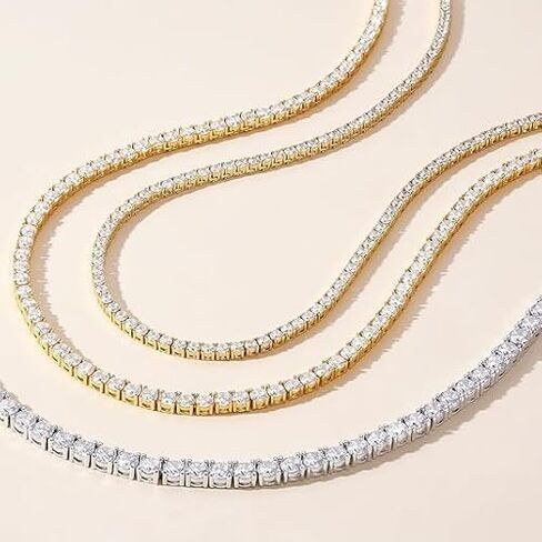 قلادة التنس Pretty Jewels 08، 16 قيراط، لمسة نهائية من الذهب الأصفر عيار 14 قيراط، مطلية بالفضة، ألماس مختبر، قطع دائري، نمط قلادة، للنساء والرجال in Kuwait