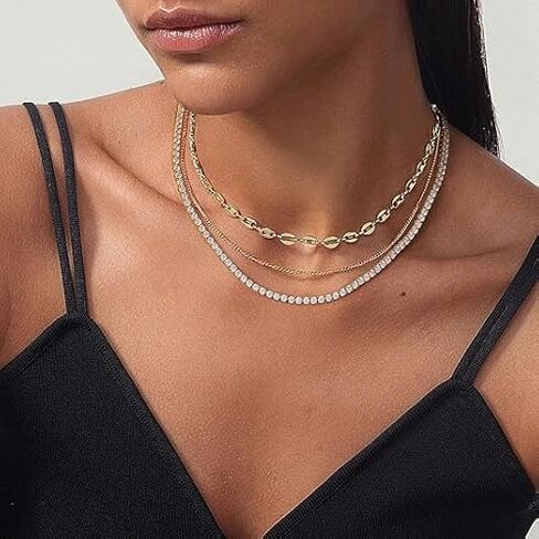 قلادة التنس Pretty Jewels 08، 16 قيراط، لمسة نهائية من الذهب الأصفر عيار 14 قيراط، مطلية بالفضة، ألماس مختبر، قطع دائري، نمط قلادة، للنساء والرجال in Kuwait