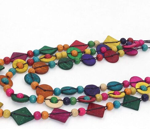 Bohemian Shell Necklace Wood Bead Statement Collar Necklace Chunky Layered Handmade Beaded Long for Women (Colorful) in Saudi Arabia