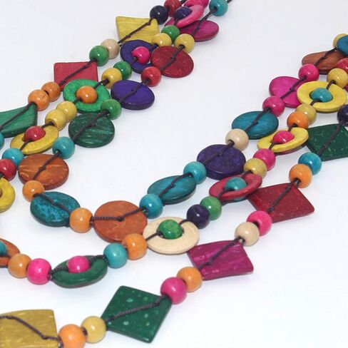 Bohemian Shell Necklace Wood Bead Statement Collar Necklace Chunky Layered Handmade Beaded Long for Women (Colorful) in Saudi Arabia
