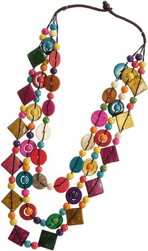 Bohemian Shell Necklace Wood Bead Statement Collar Necklace Chunky Layered Handmade Beaded Long for Women (Colorful) in Saudi Arabia