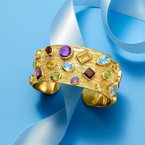 Ross-Simons 22.10 ct. t.w. Multi-Gemstone Cuff Bracelet in 18kt Gold Over Sterling in Saudi Arabia