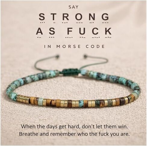 RealThing Morse Code Bracelet for Women – Adjustable Natural Tiger Eye & African Turquoise Beaded Wrap Bracelet, Stackable Motivational Jewelry with Hidden Message Gift in Saudi Arabia