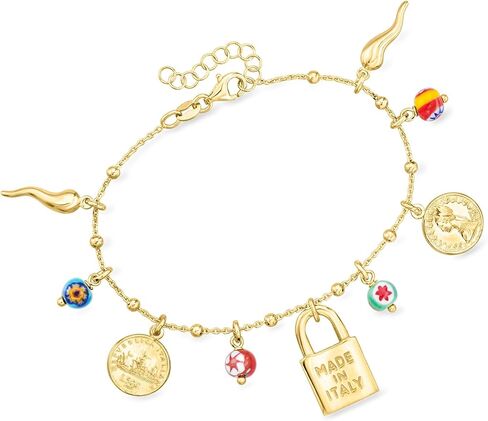Ross-Simons Italian 18kt Gold Over Sterling Charm Bracelet With Multicolored Murano Glass Beads. 7 inches in Saudi Arabia