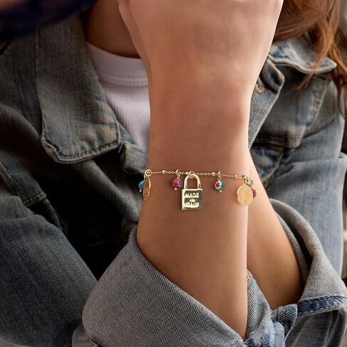 Ross-Simons Italian 18kt Gold Over Sterling Charm Bracelet With Multicolored Murano Glass Beads. 7 inches in Saudi Arabia