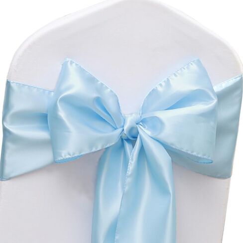 50 Pack Satin Baby Blue Chair Sashes Bows for Wedding Party Birthday Baby Shower Gender Reveal Decorations, Light Blue Chair Sashes Ties for Folding Chairs Banquet Party Christmas in Saudi Arabia