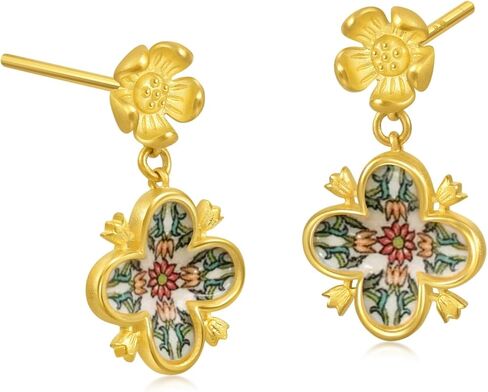 CHOW SANG SANG 999 24K Gold British V&A Museum-Inspired Elegance Gold Drop Earrings for Women 94303E in Saudi Arabia