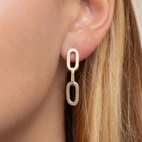 Floreo 14k Yellow Gold 31mm Paperclip Textured Link Earrings in Saudi Arabia