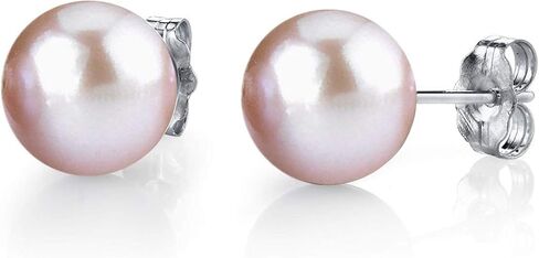 THE PEARL SOURCE Round Pink Freshwater Real Pearl Earrings for Women - 14k Gold Stud Earrings | Hypoallergenic Earrings with AAA Genuine Cultured Pearls in Saudi Arabia