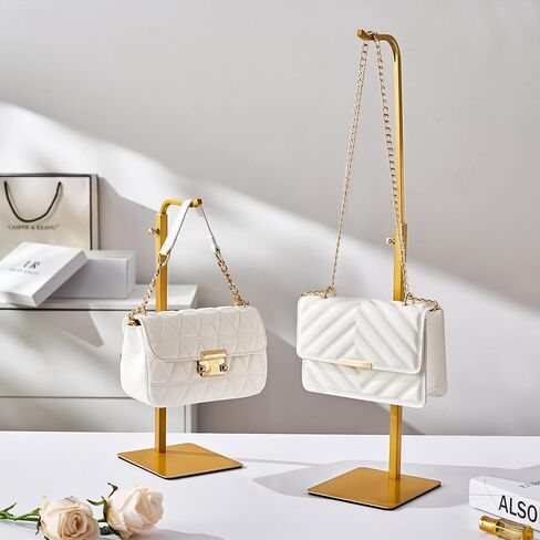 2 Pack Purse Holder Handbag Display Stand: Gold Hanger Rack for Bags, Purses, and Wreath, Adjustable Hook Stand for Tabletop, Closet, and Retail Use for Vendors in Saudi Arabia