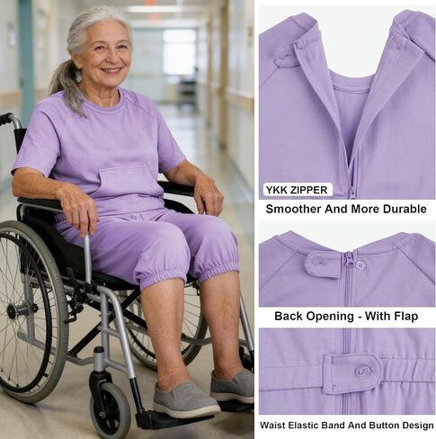 Adaptive Clothing for Women, Anti-Strip Back-Zip Cotton Romper, Elderly Care Onesie for Special Needs and Disabilities in Kuwait
