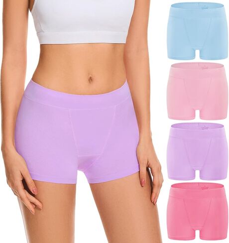 Migbean Boy Shorts Underwear for Women Cotton Panties Mid Waisted Boxer Briefs Breathable Underwear Multipack 4 Pack in Saudi Arabia