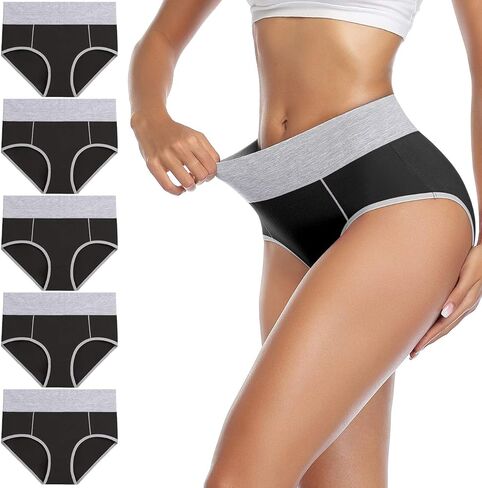 wirarpa Women's Cotton Underwear High Waist Stretch Briefs Soft Underpants Ladies Full Coverage Panties 5 Pack in Kuwait