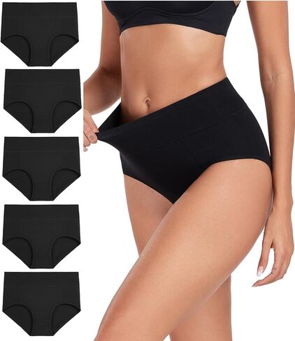 wirarpa Women's Cotton Underwear High Waist Stretch Briefs Soft Underpants Ladies Full Coverage Panties 5 Pack in Kuwait