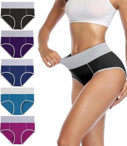 wirarpa Women's Cotton Underwear High Waist Stretch Briefs Soft Underpants Ladies Full Coverage Panties 5 Pack in Kuwait