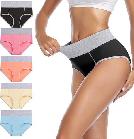wirarpa Women's Cotton Underwear High Waist Stretch Briefs Soft Underpants Ladies Full Coverage Panties 5 Pack in Kuwait