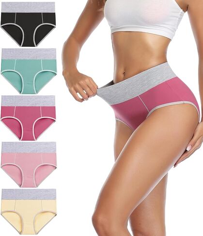wirarpa Women's Cotton Underwear High Waist Stretch Briefs Soft Underpants Ladies Full Coverage Panties 5 Pack in Kuwait