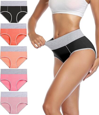 wirarpa Women's Cotton Underwear High Waist Stretch Briefs Soft Underpants Ladies Full Coverage Panties 5 Pack in Kuwait