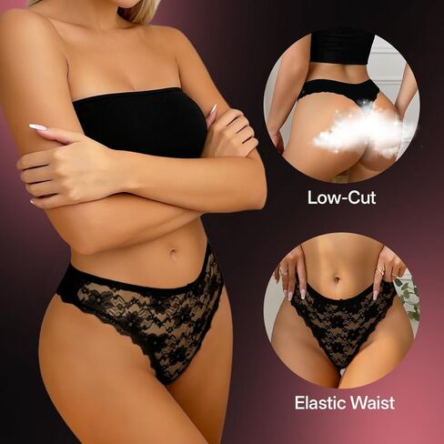 Lace Thongs for Women, 5 Pack Sexy Bikini briefs, Low Cut, Soft & Seamless Underwear for Daily Wear/Dating in Saudi Arabia