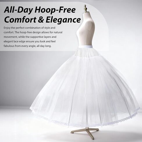 8 Layers Tulle Hoopless Petticoat, Bridal Full-Length Crinoline Underskirt, Puffy Ball Gown Petticoats in Saudi Arabia