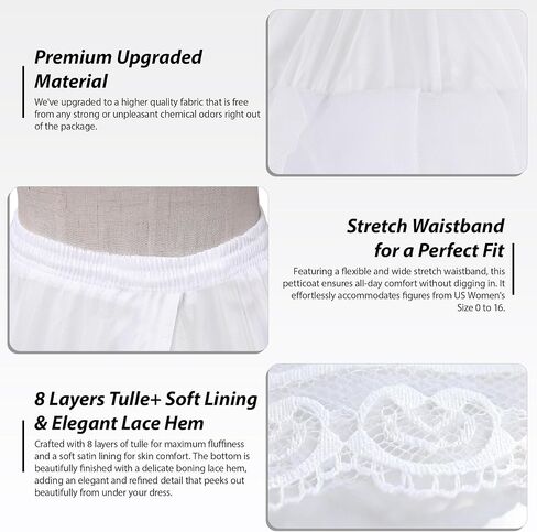 8 Layers Tulle Hoopless Petticoat, Bridal Full-Length Crinoline Underskirt, Puffy Ball Gown Petticoats in Saudi Arabia