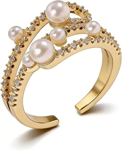 CSIYANJRY99 Vintage Pearl Ring Stacking Promise Pearl Rings Adjustable Open Pearl Finger Ring Trendy Personality Pearl Statement Jewelry for Women Girls in Kuwait