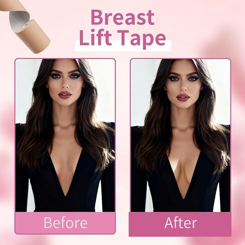 2 Rolls Invisible Boob Tape Breast Lift Tape for Women - Push Up Adhesive Boobytape 4" x 16.5' for Large Breasts A-G Cup with 20 Pcs Nipple Covers, Beige in Saudi Arabia
