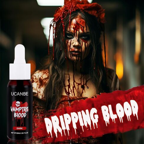 UCANBE Halloween Dripping Fake Blood Realistic Blood Drops Body Paint Washable Fake Blood Makeup Kit For Zombie Vampire Clown Monster Clothes Costume Cosplay SFX Special Effects Makeup 30ML(Dark) in Saudi Arabia
