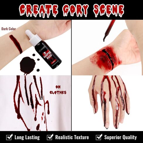 UCANBE Halloween Dripping Fake Blood Realistic Blood Drops Body Paint Washable Fake Blood Makeup Kit For Zombie Vampire Clown Monster Clothes Costume Cosplay SFX Special Effects Makeup 30ML(Dark) in Saudi Arabia