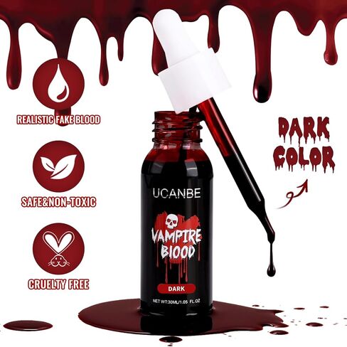 UCANBE Halloween Dripping Fake Blood Realistic Blood Drops Body Paint Washable Fake Blood Makeup Kit For Zombie Vampire Clown Monster Clothes Costume Cosplay SFX Special Effects Makeup 30ML(Dark) in Saudi Arabia