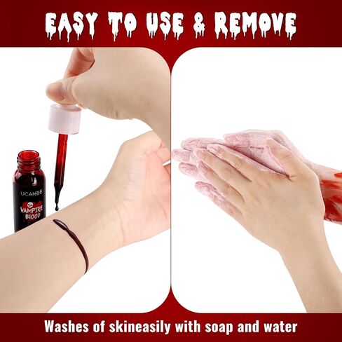 UCANBE Halloween Dripping Fake Blood Realistic Blood Drops Body Paint Washable Fake Blood Makeup Kit For Zombie Vampire Clown Monster Clothes Costume Cosplay SFX Special Effects Makeup 30ML(Dark) in Saudi Arabia