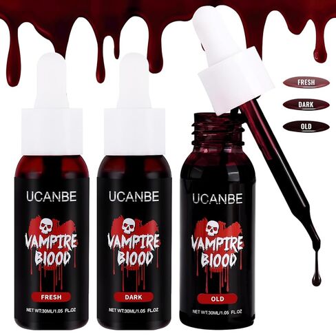 UCANBE Halloween Dripping Fake Blood Realistic Blood Drops Body Paint Washable Fake Blood Makeup Kit For Zombie Vampire Clown Monster Clothes Costume Cosplay SFX Special Effects Makeup 30ML(Dark) in Saudi Arabia