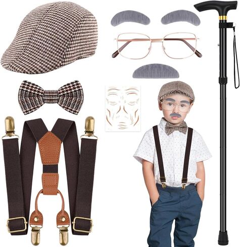 8 Pcs 100 Days of School Costume for Boys Old Man Costume Set for Kids 100th of School Grandpa Dress Up in Kuwait