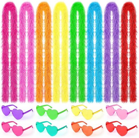 16Pcs Feather Boas Party Pack with 8Pcs Artificial Feather Boas 6.6ft and 8Pcs Heart Sunglasses for Wedding Birthday Party Favors in Saudi Arabia