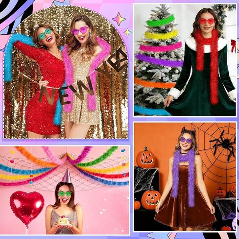 16Pcs Feather Boas Party Pack with 8Pcs Artificial Feather Boas 6.6ft and 8Pcs Heart Sunglasses for Wedding Birthday Party Favors in Saudi Arabia