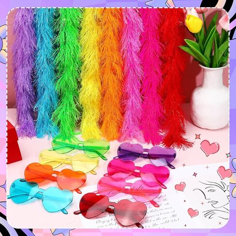 16Pcs Feather Boas Party Pack with 8Pcs Artificial Feather Boas 6.6ft and 8Pcs Heart Sunglasses for Wedding Birthday Party Favors in Saudi Arabia