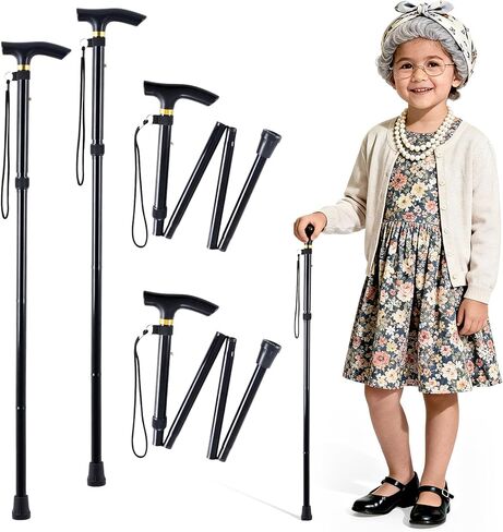 2 Pcs 100 Days Cane, 33 in Costume Walking Cane, Black Adjustable Walking Stick, Funny Old Age Costume Accessories, Halloween Cosplay Cane Prop for Dress Up Retirement Party Adults Gift in Kuwait
