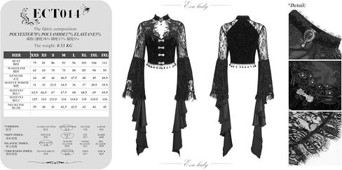 Women's Gothic Lace Long Sleeve Crop Top with Asymmetrical Hem Vintage Buttons - Perfect for Halloween in Saudi Arabia