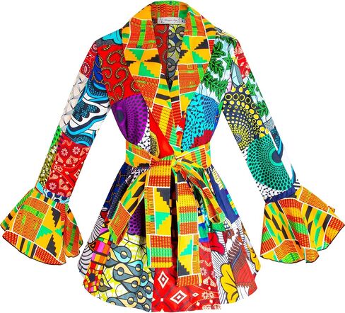 قمم الطباعة الأفريقية أنقرة Splic بلوزة Kente القماش الشمع حزام سترة in Saudi Arabia