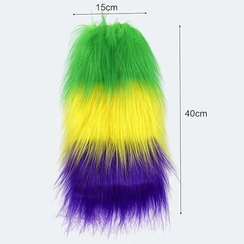 أغطية أرجل من الفرو الصناعي من Fuzzy Mardi gras، أغطية أرجل من الفرو الصناعي باللون الأرجواني والأخضر والأصفر - زي Mardi gras للنساء من Mardi gras إكسسوارات تنكرية وكعب كرنفال وغطاء طويل للحفلة in Saudi Arabia
