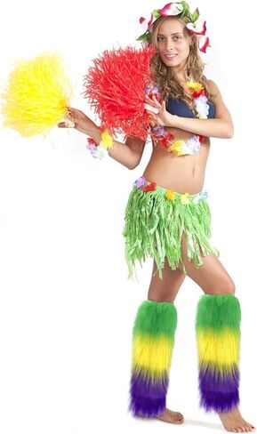 أغطية أرجل من الفرو الصناعي من Fuzzy Mardi gras، أغطية أرجل من الفرو الصناعي باللون الأرجواني والأخضر والأصفر - زي Mardi gras للنساء من Mardi gras إكسسوارات تنكرية وكعب كرنفال وغطاء طويل للحفلة in Saudi Arabia