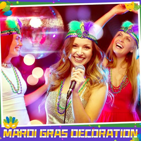 Rtteri 12pcs Mardi Gras Leg Warmers Accessories Include Mardi Gras Beads Necklaces Mardi Gras Furry Leg Covers and Women's Feathers Tea Party Hat Veil Headband for Masquerade Costume Party Favors in Saudi Arabia