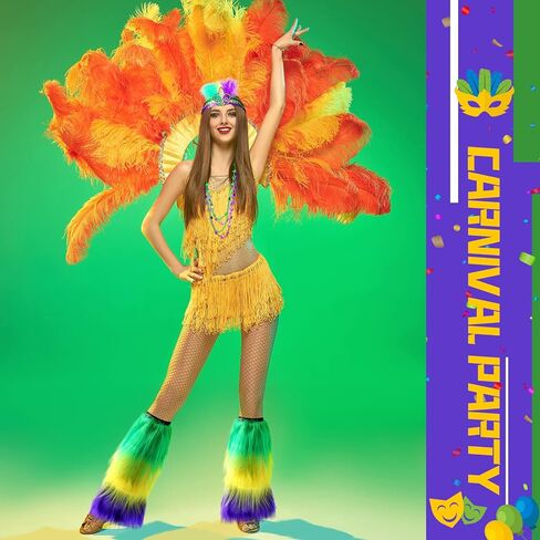 Rtteri 12pcs Mardi Gras Leg Warmers Accessories Include Mardi Gras Beads Necklaces Mardi Gras Furry Leg Covers and Women's Feathers Tea Party Hat Veil Headband for Masquerade Costume Party Favors in Saudi Arabia